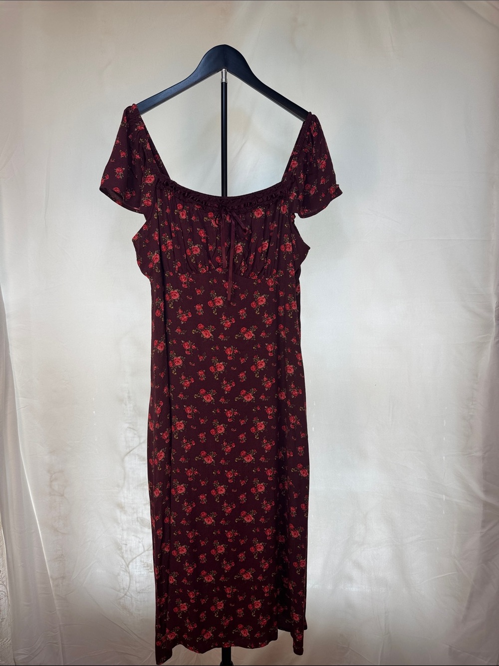 Market & Spruce Burgundy Floral Off-Shoulder Midi Dress